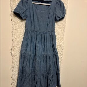 J. Crew Blue Midi Sundress with Puff Sleeves and Square Neck